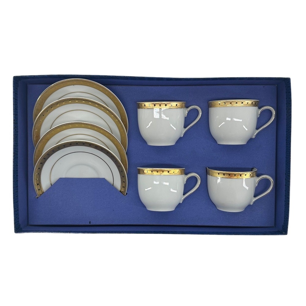 Mitterteich Bavaria West Germany Demi-Tasse Set of 4 Porcelain Cups Saucer